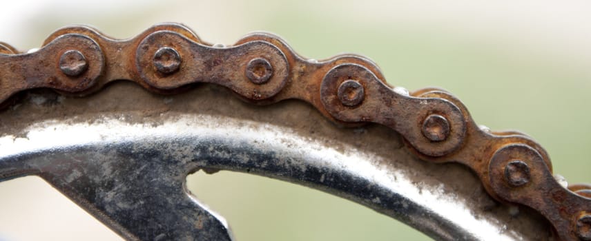 macro shot of some old rusty bike chain