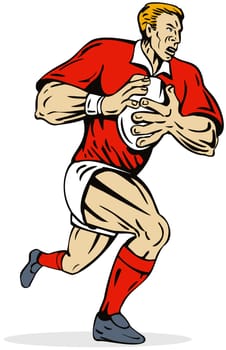 illustration of a rugby player running with the ball on isolated background 