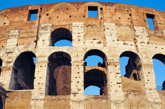 Ancient Walls of Great Roman amphitheater Colosseum in Rome, Italy