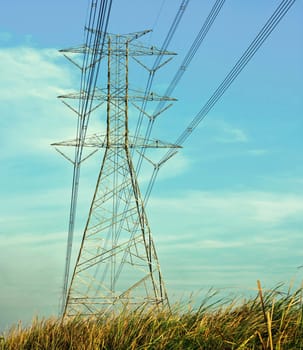 electricity pylon in field