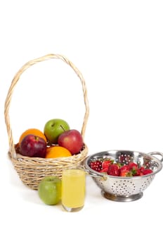 Basket with fresh fruits isolated on white