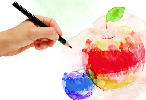 Watercolor red apple