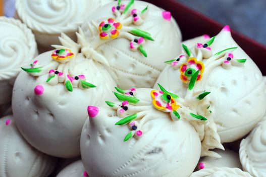 Chinese steamed bread with colorful animal figures