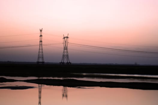 Landscape of pink sunset at the riverside