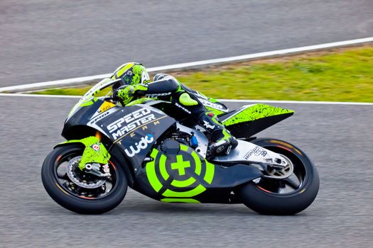 JEREZ DE LA FRONTERA, SPAIN - MAR 5: Moto2 motorcyclist Andrea Iannone races on the official training of the  world championship of MotoGP on Mar 5, 2011, in  Jerez de la Frontera