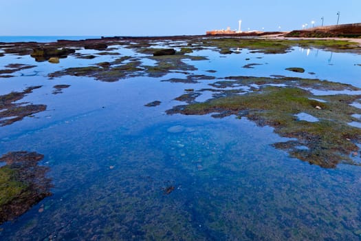 Landscape of the beach of La Caleta on  the province of Cadiz on Spain, about to dawn
