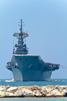 MALAGA, SPAIN-MAY 28: Aircraft carrier Principe de Asturias taking part in an exhibition on the day of the spanish army forces on May 28, 2011, in Malaga, Spain
