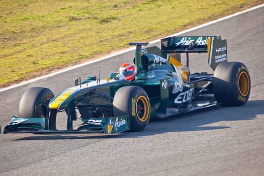 JEREZ DE LA FRONTERA, SPAIN - FEB 10: Jarno Trulli of Team Lotus F1 races on training session on February 10 , 2011, in Jerez de la Frontera , Spain