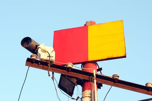 Red and yellow signs for river transportation