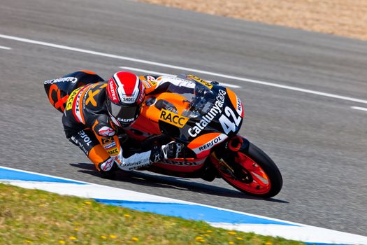 JEREZ DE LA FRONTERA, SPAIN - APR 17: 125cc motorcyclist Alex Rins takes a curve in the CEV Championship race on April 17, 2011 in Jerez de la Frontera, Spain.