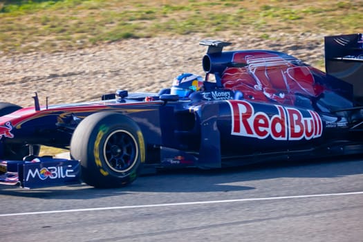JEREZ DE LA FRONTERA, SPAIN - FEB 10: Daniel Ricciardo of Toro Rosso F1 races on training session on February 10 , 2011, in Jerez de la Frontera , Spain