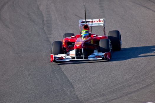 JEREZ DE LA FRONTERA, SPAIN - FEB 11: Felipe Massa of Ferrari F1 races on training session on  February 11 , 2011, in Jerez de la Frontera , Spain