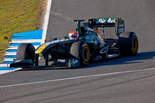 JEREZ DE LA FRONTERA, SPAIN - FEB 11: Jarno Trulli of Team Lotus F1 races on training session on February 11 , 2011, in Jerez de la Frontera , Spain