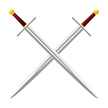 Silver metal sword crossed with red handles