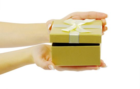 gift in hands isolated on white background