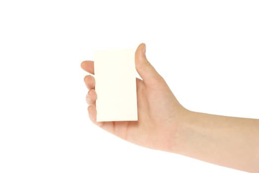 card blank in a hand isolated on white