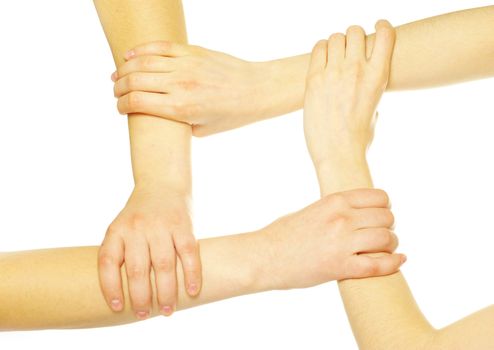 pile of hands isolated on a white
