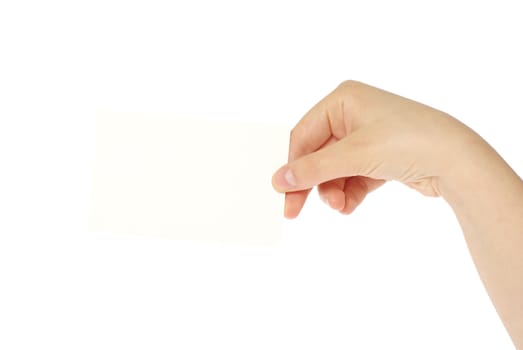 card blank in a hand isolated on white