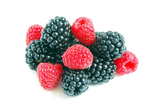 raspberry and blackberry on  white isolated background