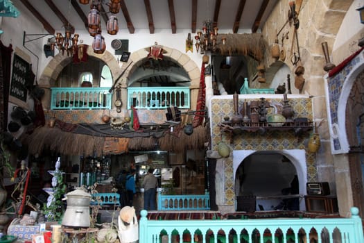 Interior of arabic coffee bar, Sousse, Tunisia