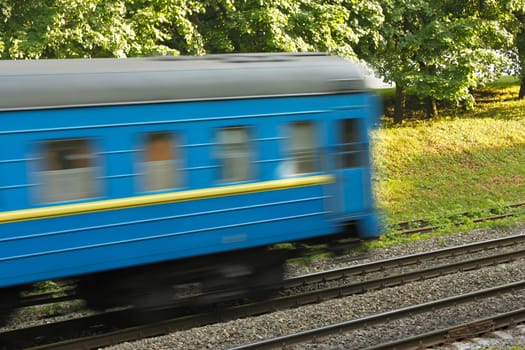 The last wagon of train moving track