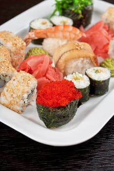 view of closeup japanese sushi set at plate