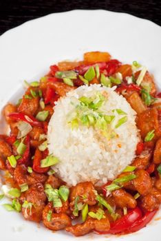 Pork meat and vegetables and pineapple with japanese rice