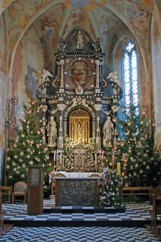 View of the altar in Christmas time