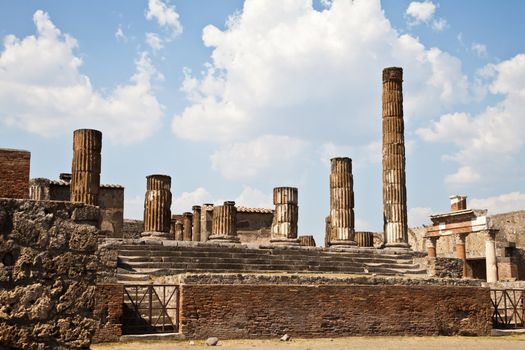 Detail of Pompeii site. The city of was destroyed and completely buried during a long catastrophic eruption of the volcano Mount Vesuvius