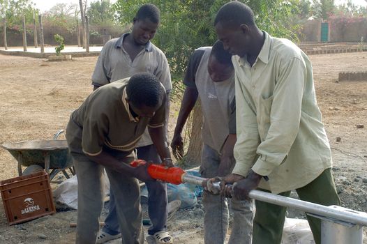 Water is not surfaces some in Africa, but with 40 meters under ground. Humanitarian associations finance and make install pumps in order to draw this water for the life of the village.                                 