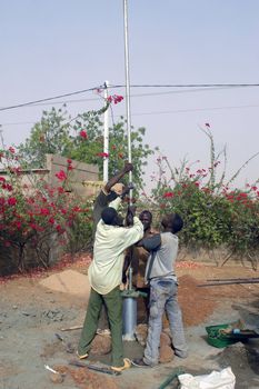 Water is not surfaces some in Africa, but with 40 meters under ground. Humanitarian associations finance and make install pumps in order to draw this water for the life of the village.                                 