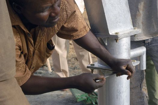 Water is not surfaces some in Africa, but with 40 meters under ground. Humanitarian associations finance and make install pumps in order to draw this water for the life of the village.                                 