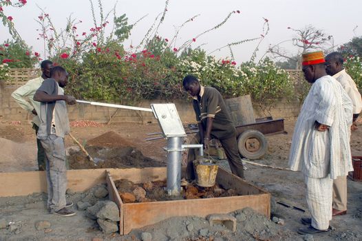 Water is not surfaces some in Africa, but with 40 meters under ground. Humanitarian associations finance and make install pumps in order to draw this water for the life of the village.                                 
