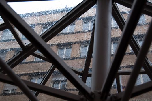 modern office building on a rainy day - close up