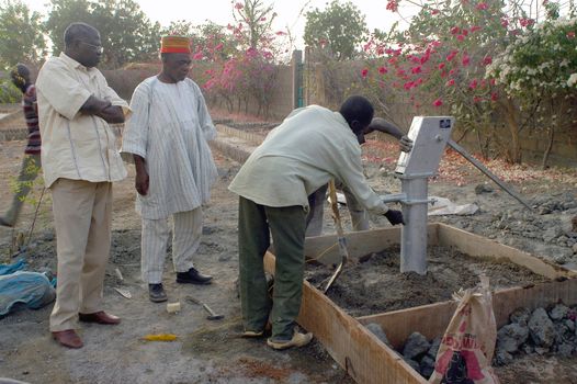 Water is not surfaces some in Africa, but with 40 meters under ground. Humanitarian associations finance and make install pumps in order to draw this water for the life of the village.                                 