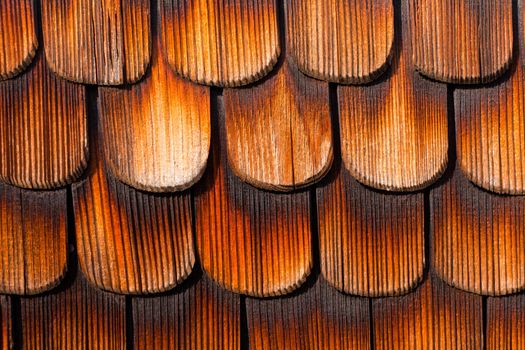 Wooden Shingles of wall siding of historic Black Forest farmhouse, Germany, Europe