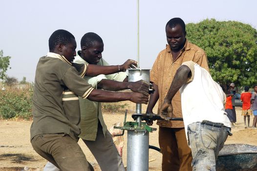 Water is not surfaces some in Africa, but with 40 meters under ground. Humanitarian associations finance and make install pumps in order to draw this water for the life of the village.                                 
