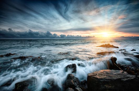 Sunset at Sea. Storm. Seascape.