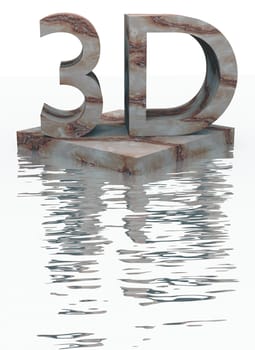 The marble 3d-sign is reflected over water