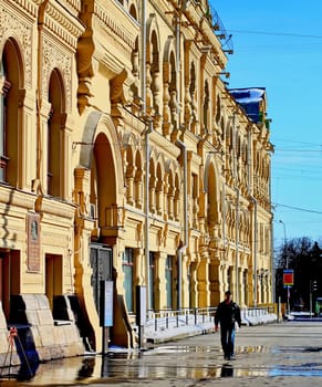 building a museum in Moscow. Famous beautiful monument in the city. 
The building is yellow.