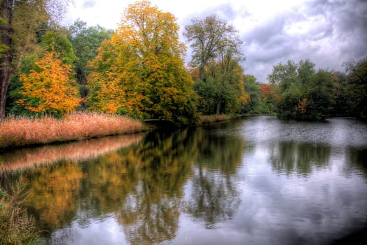 autumn trees in lazienki park, warsaw, poland