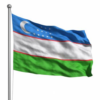 Flag of Uzbekistan. Rendered with fabric texture (visible at 100%). Clipping path included.