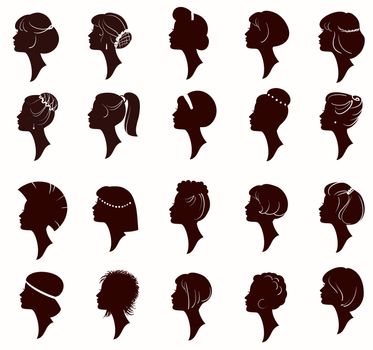 Vector set of silhouette portrait of beautiful woman with Hairstyles (From my big " woman portrait collection ")