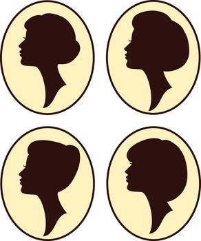 vector beautiful women and girl silhouettes with different hairstyle, set