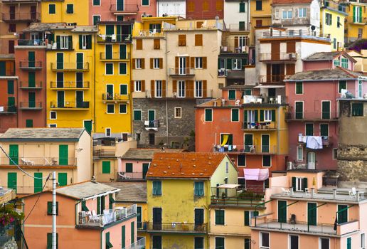 Colourful house frontings forming a beautiful background pattern. Cinque Terre - Italy.