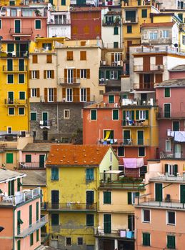 Colourful house frontings forming a beautiful background pattern. Cinque Terre - Italy.