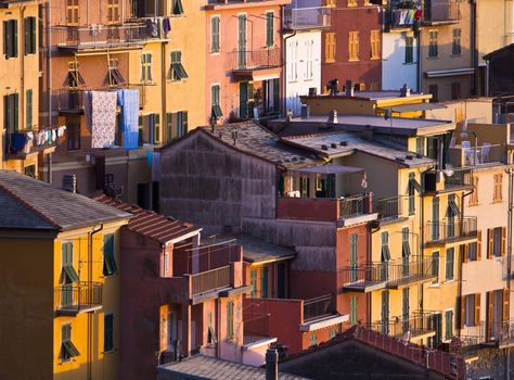 Colourful house frontings forming a beautiful background pattern. Cinque Terre - Italy.