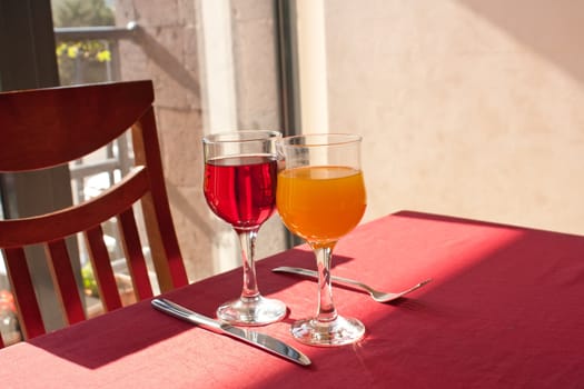 Pair of goblets on the table in restaurant