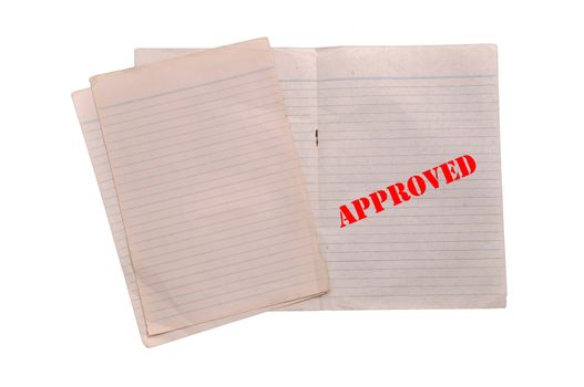 Lined white paper stamp approved on white backgroung