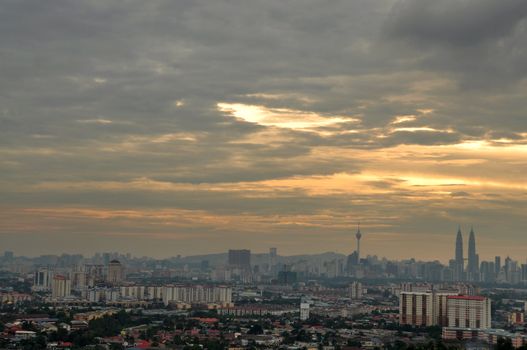 Hazy sunset in Kuala Lumpur capital city of Malaysia.